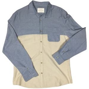 River Island Button Down Shirt‎ Color Block Blue Tan Casual Long Sleeve Men's L